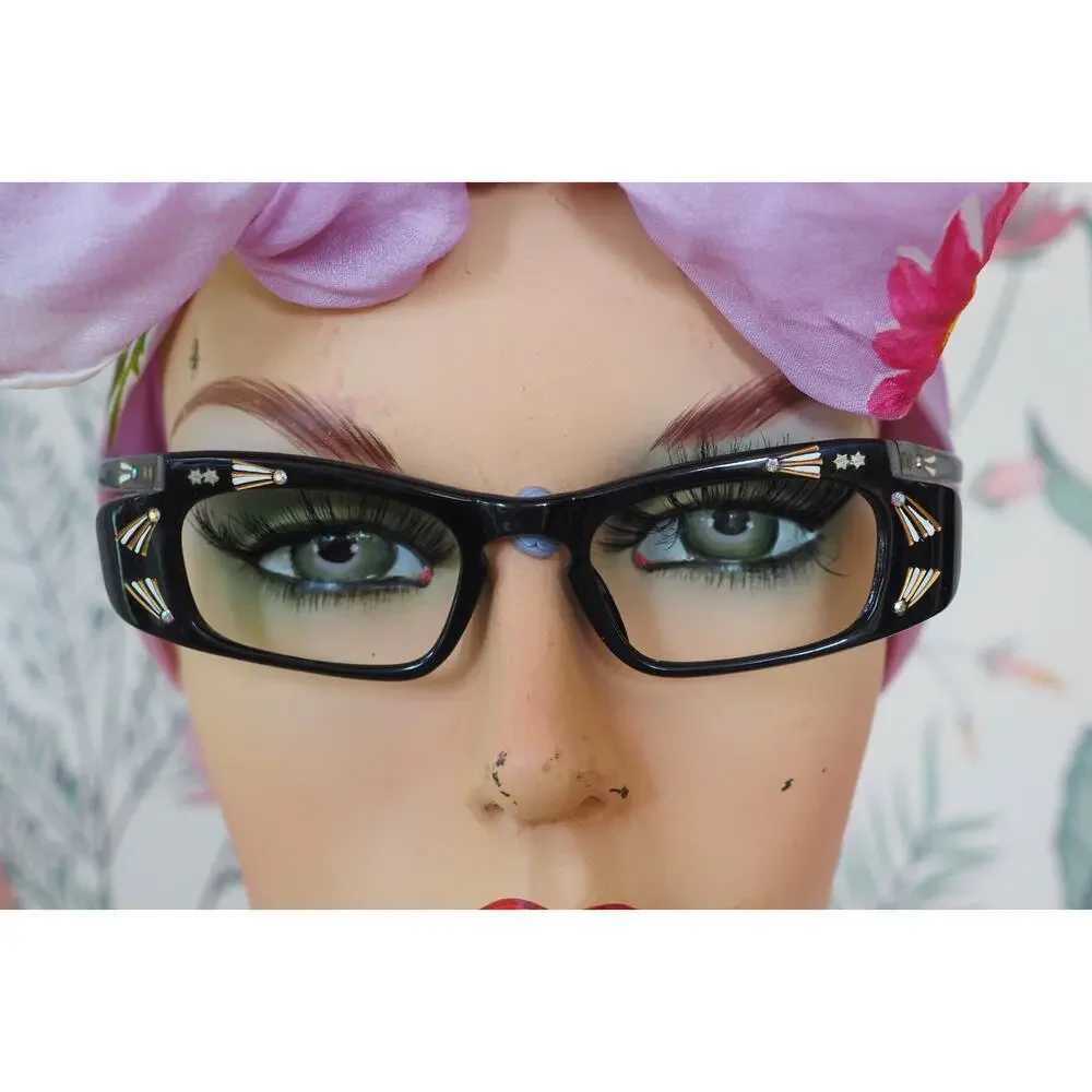 Vintage 1960s Cat Eye Rhinestones Eyeglasses France Rockabilly Pin Up Retro MCM